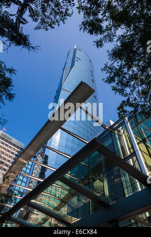 The Wall Centre tower on Burrard Street in Vancouver, framed with trees Stock Photo