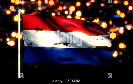 Netherland National Flag Torn Burned War Freedom Night 3D Stock Photo