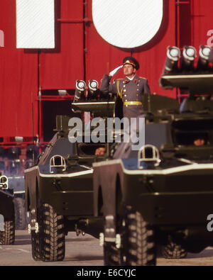 Moscow, Russia. 7th Nov, 1987. The massive parade in Red Square celebrating the 70th anniversary of the Bolshevik Revolution of 1917 gave Western military attaches their first look at an armored personnel carrier designed to carry an infantry squad, the BTR-80. © Arnold Drapkin/ZUMA Wire/Alamy Live News Stock Photo