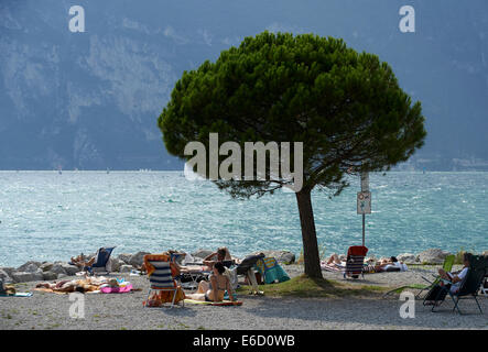 town of Riva Del Garda on the waterfront at Lake Garda, Italy, Europe Stock Photo
