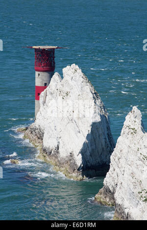 Lighthouse at The Needles, Isle of Wight, UK on a bright sunny summer's day Stock Photo
