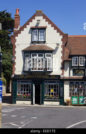 The Bugle Coaching Inn Yarmouth, Isle of Wight, UK on a bright, sunny summer's day from the Square. Stock Photo