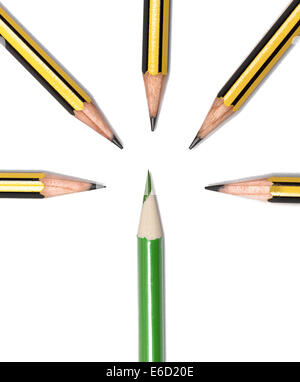 Pencils together forming patern on white paper background Stock Photo