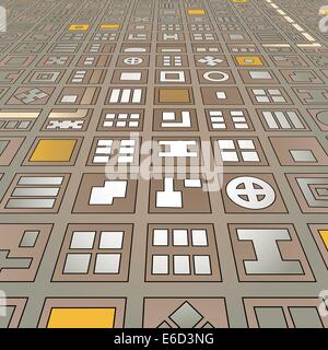 Abstract editable vector stylized map of a generic city in a grid pattern from an angled perspective Stock Vector