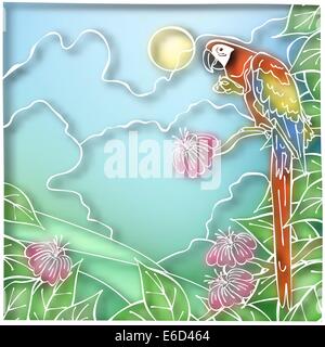 Editable vector illustration of a macaw parrot in batik style made using a gradient mesh Stock Vector