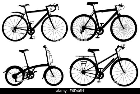 Set of detailed editable vector generic bicycle silhouettes Stock Vector