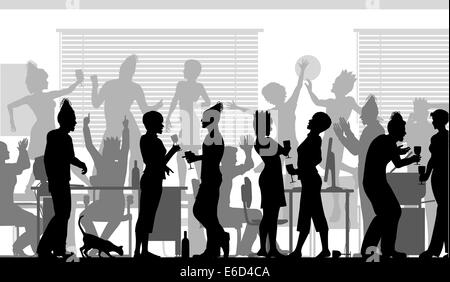 Editable vector silhouettes of business people at an office party with all elements as separate objects Stock Vector