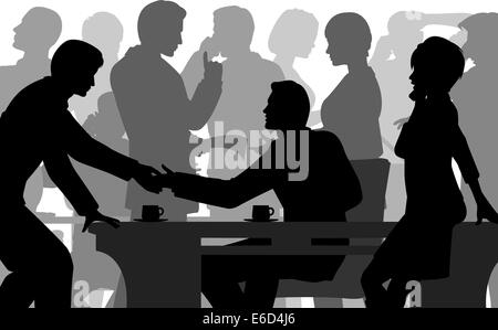 Editable vector silhouettes of people in a busy office with all elements as separate objects Stock Vector