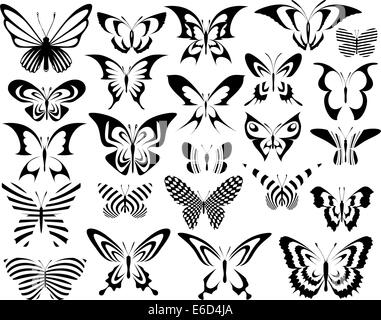 Set of editable vector generic butterfly designs Stock Vector