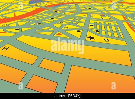 Vector angled streetmap of a generic city with no names Stock Vector