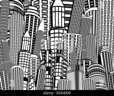 Editable vector background illustration of a cartoon city Stock Vector