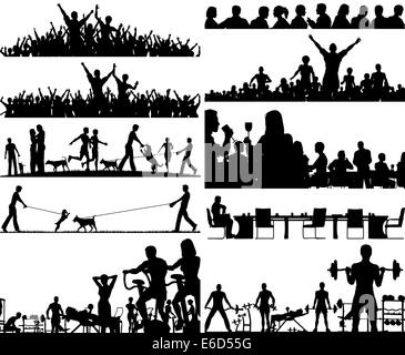 Set of editable vector people silhouettes as foregrounds