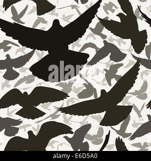 Vector seamless tile of a flock of flying pigeons Stock Vector