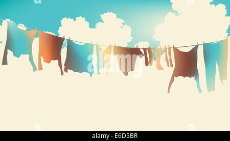 Editable vector illustration of colorful clothes on a washing line Stock Vector