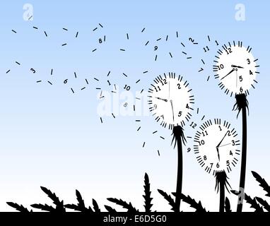 Abstract editable vector illustration of dandelion clockfaces blowing in the wind Stock Vector