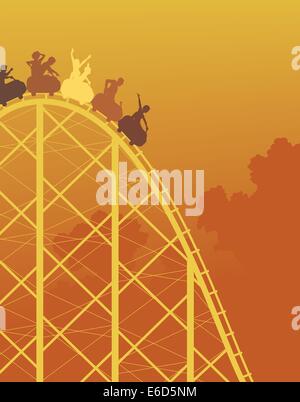 Editable vector colorful silhouette of a steep rollercoaster ride Stock Vector