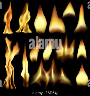 Set of editable vector flames made with gradient meshes Stock Vector