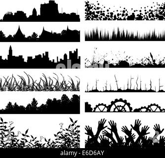 Selection of vector foreground silhouettes and skylines Stock Vector