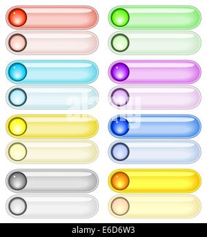 Set of editable vector web buttons in pairs of bright and pale colors for on and off Stock Vector