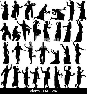 Set of editable vector silhouettes of traditional Thai dancers Stock Vector