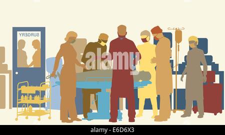 Colorful editable vector illustration of surgery in an operating theater Stock Vector
