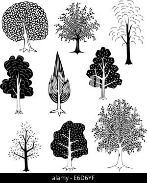 Set of simple editable vector tree designs Stock Vector