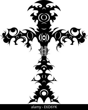 Editable vector illustration of an ornate tribal cross tattoo Stock Vector