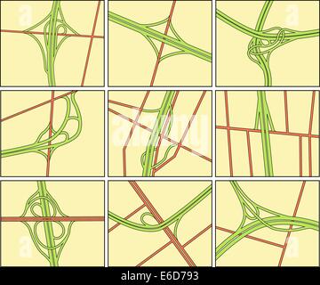 Set of editable vector road intersection illustrations Stock Vector