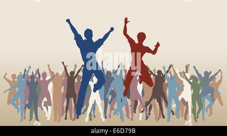 Colorful editable vector illustration of people jumping in celebration Stock Vector