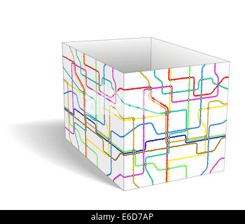 Editable vector box with underground railway map on outer faces Stock Vector