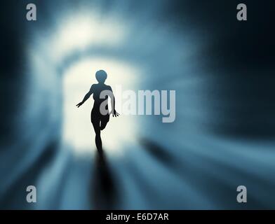 Running woman front view vector silhouette. Silhouette of a running girl.  Text and background on a separate layer, color can be changed in one click.  Stock Vector