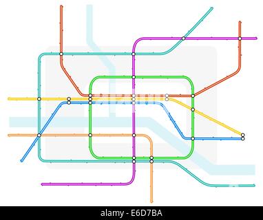 Editable vector illustration of a generic color-coded subway train map Stock Vector