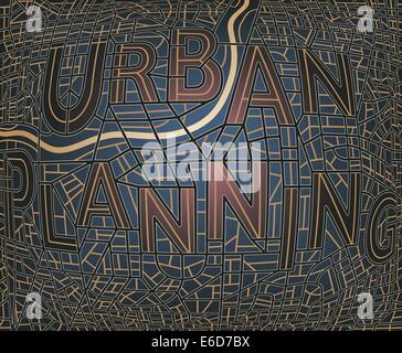 Editable vector map of a generic city with the streets spelling the words "Urban Plan" Stock Vector