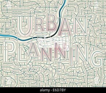 Editable vector map of a generic city with the streets spelling the words "Urban Planning" Stock Vector