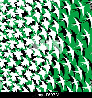 Abstract editable vector design of leaves and birds Stock Vector