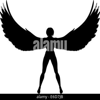 Editable vector silhouette of a woman or angel with wings Stock Vector