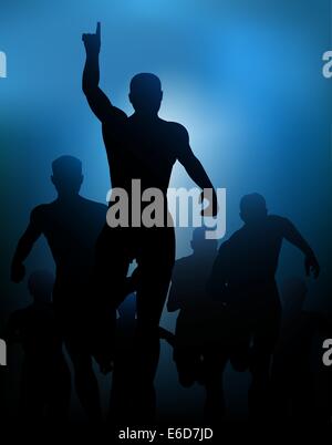 Editable vector illustration of a man celebrating winning a race, made with a gradient mesh Stock Vector