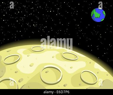 Editable vector illustration of the moon, earth and space Stock Vector