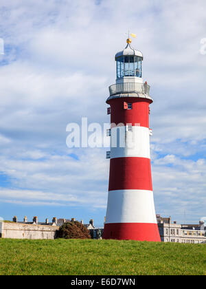 The former Eddystone Lighthouse, Smeaton's Tower was rebuilt on Plymouth Hoe to Celebrate it groundbreaking design. Stock Photo