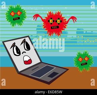 Computer virus attacking laptop Stock Photo