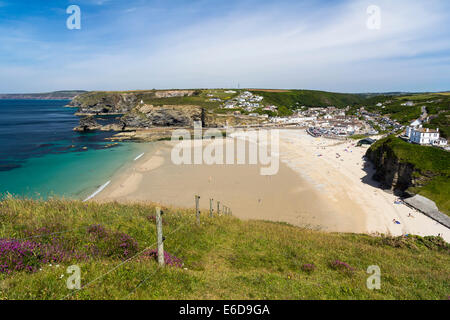 Overlooking Portreath Beach Cornwall England from Western Hill. Stock Photo