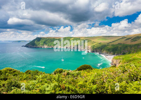 Overlooking Lantic Bay beach near Polruan Cornwall England UK Europe Stock Photo