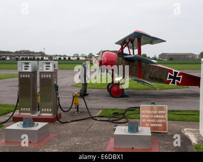 A replica ww1 Fokker Triplane triplane aircraft,  at Breighton general aviation airfield,near Selby, Yorkshire,UK
