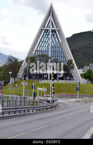 TheArcticCathedral atTromso,known as theTromsdalenKirke.The church was built in 1965.It is known as the OperaHouse of the North. Stock Photo
