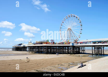 Central Pier in Blackpool, Lancashire viewed from the promenade Stock Photo