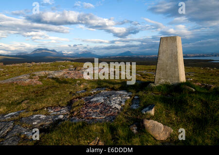 The peaks of Foinaven, Arkle and Ben Stack from the summit of Cnoc Poll a' Mhurain, near Sheigra, Sutherland, Scotland, UK Stock Photo