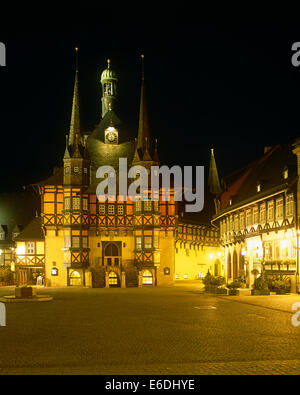 German city hall at night Stock Photo