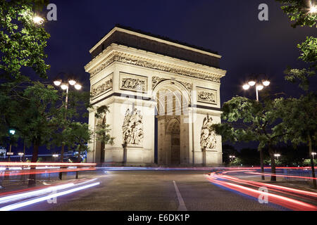 Triumphal Arch in Paris at night, France Stock Photo