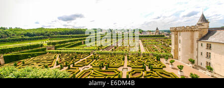 Villandry, France - June 9, 2014: Château et jardins de Villandry. View of part of the castle and the garden of the park. Stock Photo