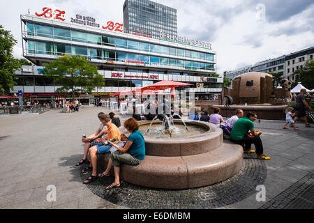 Fountain in square beside Europa Center in Charlottenurg Berlin Germany Stock Photo